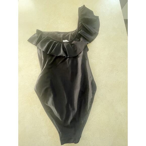 J Crew Swimsuit Womens Small Black One Shoulder Ruffle One Piece Swim Suit - Picture 2 of 8